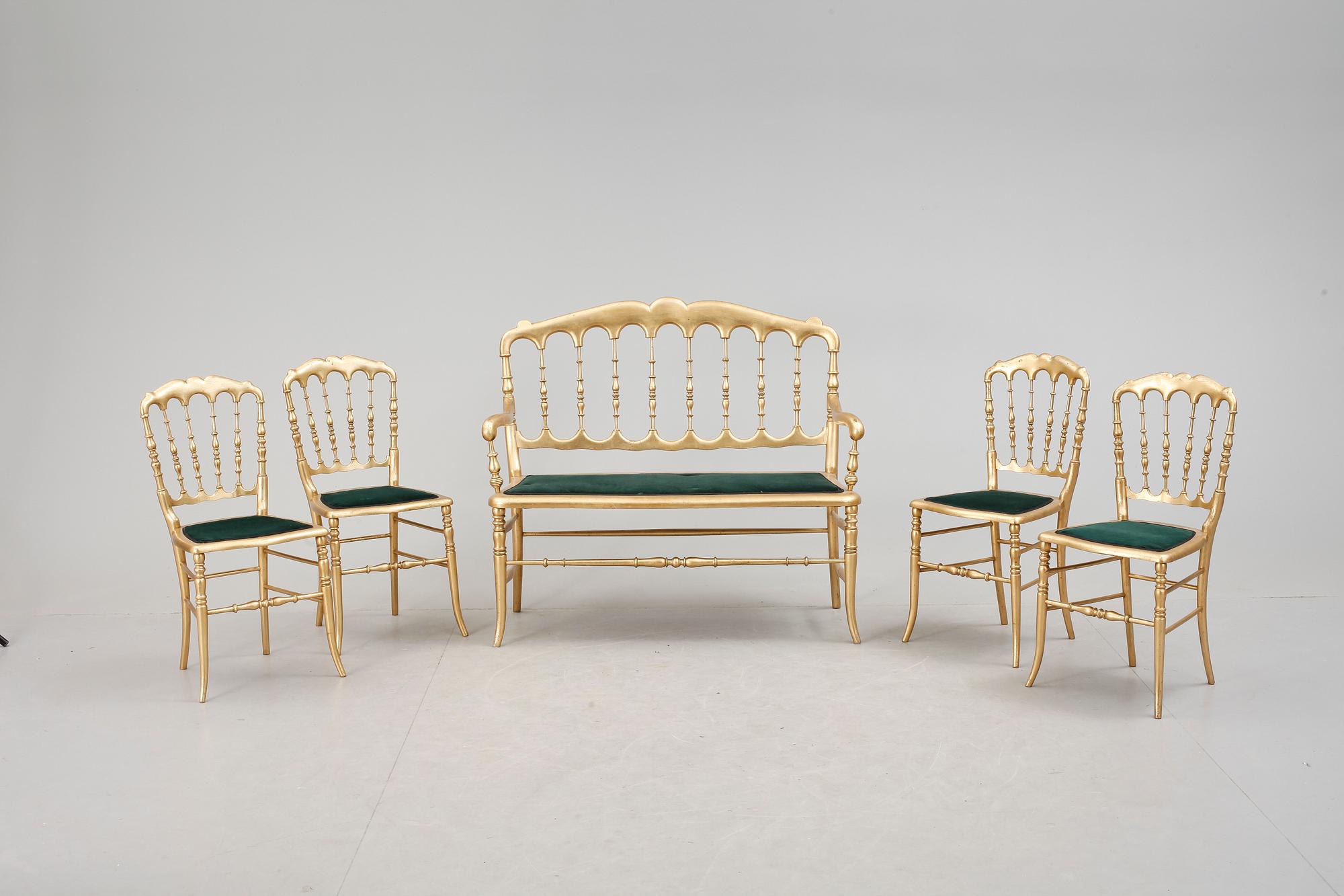 SOFFGRUPP, 5 delar, "Chiavari", tidigt 1900-tal.