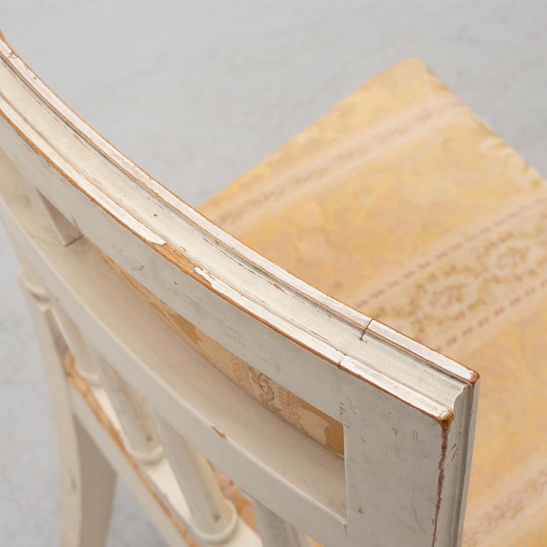 A pair  chairs and a stool, late-gustaivan style, J.O. Nyström Möbleringsaffär, Sweden, 20th century.