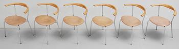 A set of six Hans J Wegner chairs, Johannes Hansen, Denmark 1950's, model 701.