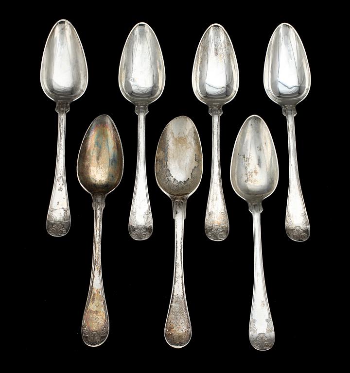 MATSKEDAR, 7 st, "Franska Liljan", bla Eric Nordin, Sundsvall, 1868. Totvikt 358 g.