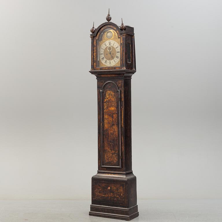 A japanned longcase clock by William Camden, London, England, 18th Century.