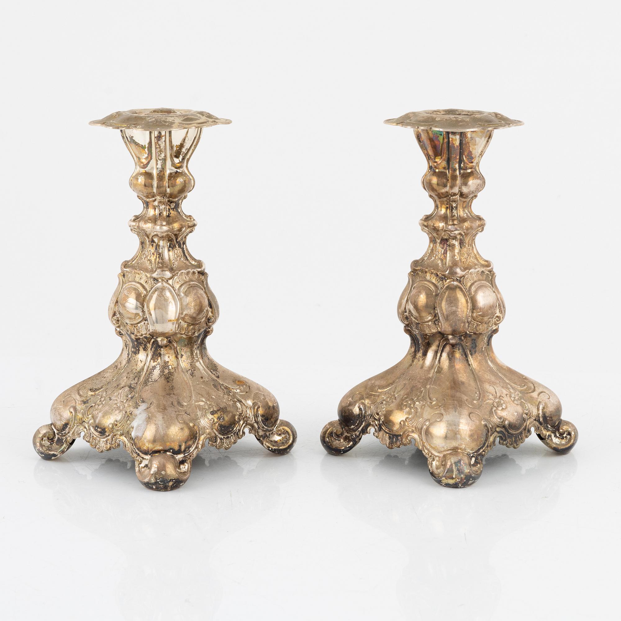 Ljusstakar, ett par, silver, barockstil, GAB, Stockholm, 1949.