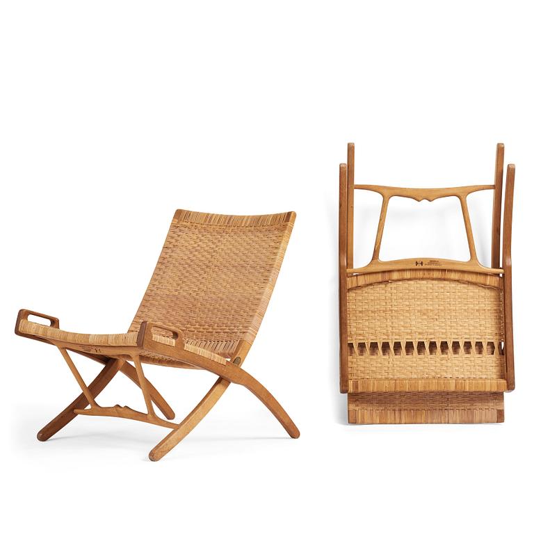 Hans J. Wegner, a pair of oak and rattan folding chairs 'JH-512', Johannes Hansen, Denmark 1950-60s.