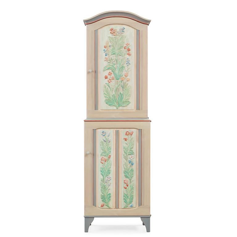 Carl Malmsten, an 'Iceland' cabinet, with carved and painted floral decoration.