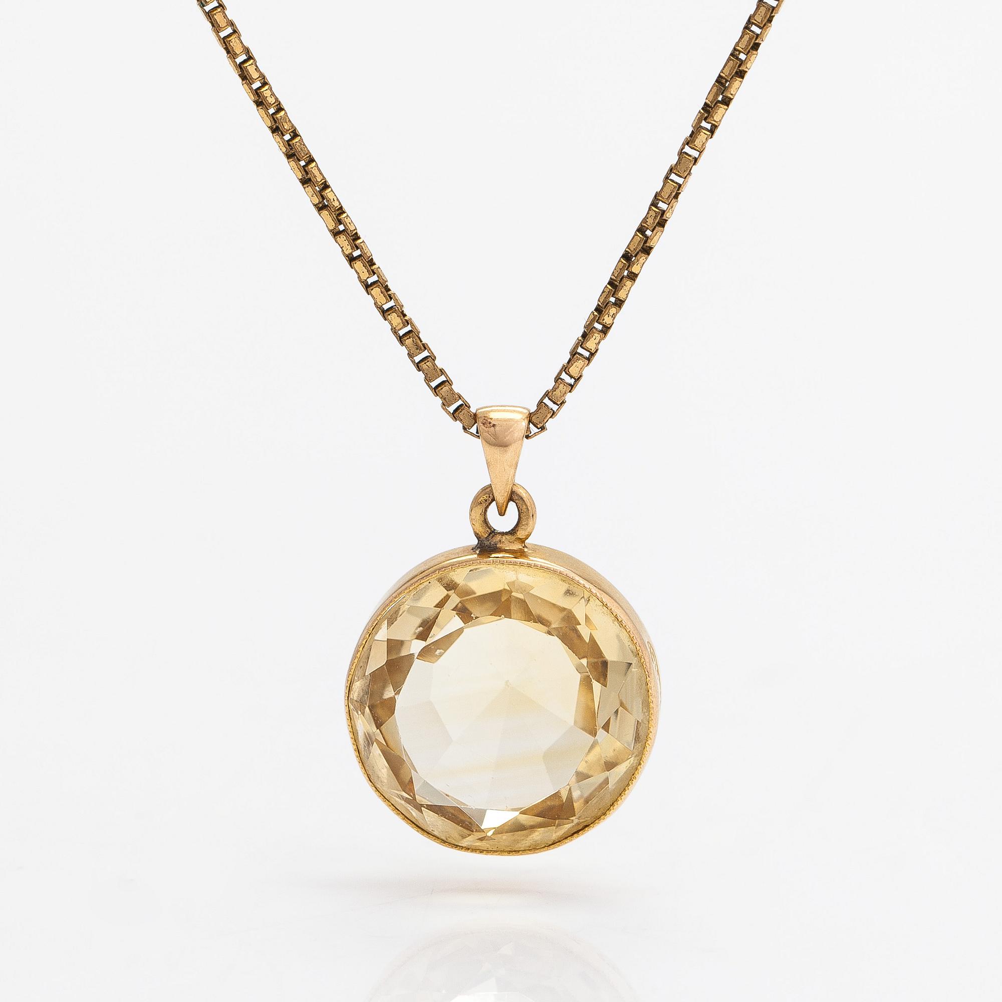 Halsband, 18K guld, förgylld mässing och citrin. Michael Kantola, Åbo 1919.