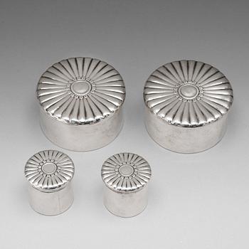 111. Set of four round silver boxes, makers mark Adolf Zethelius, Stockholm 1831.