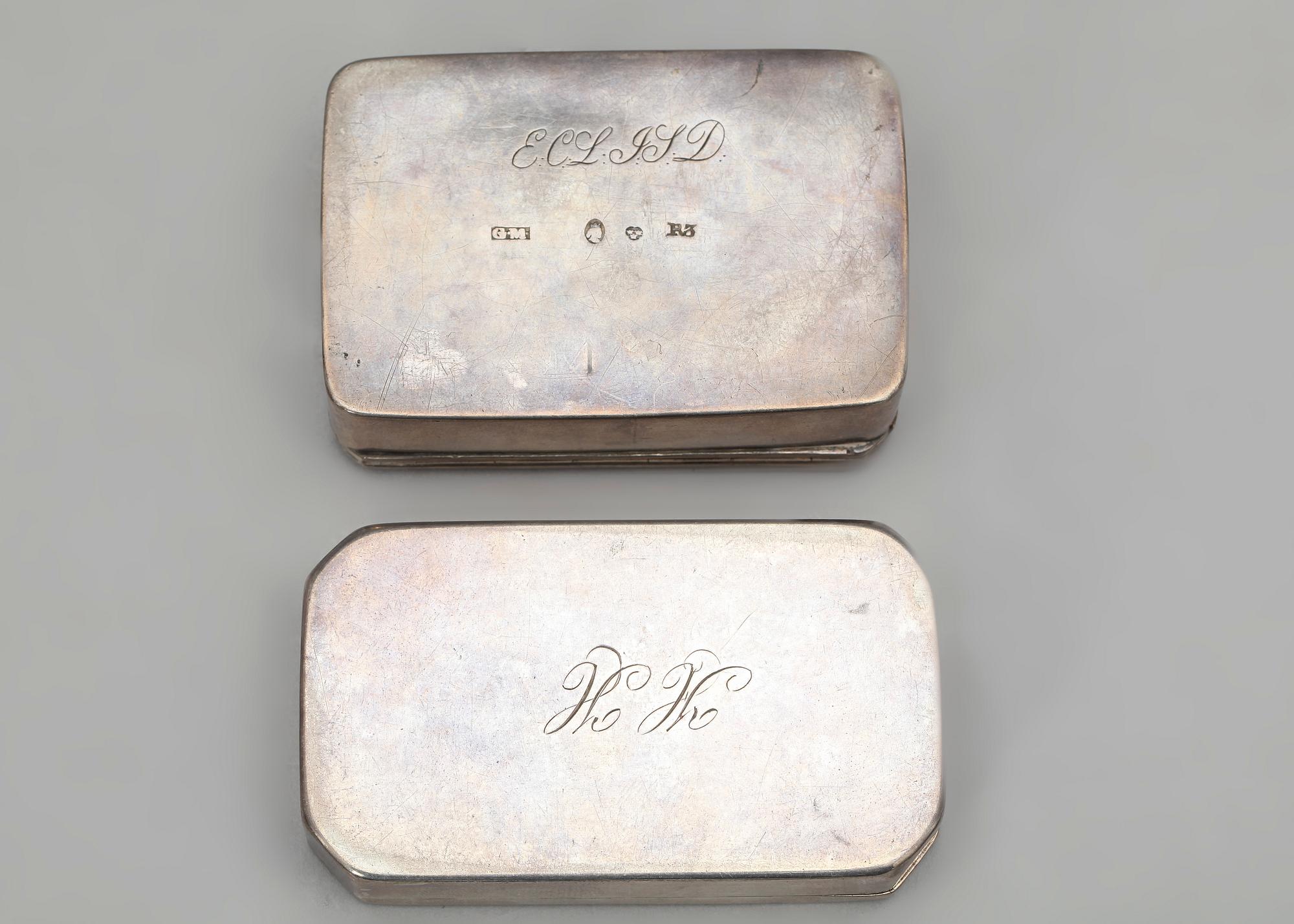 DOSOR, 2 st, silver, bla Gustaf Möllenborg, Stockholm 1823. Tot ca 179 gram.