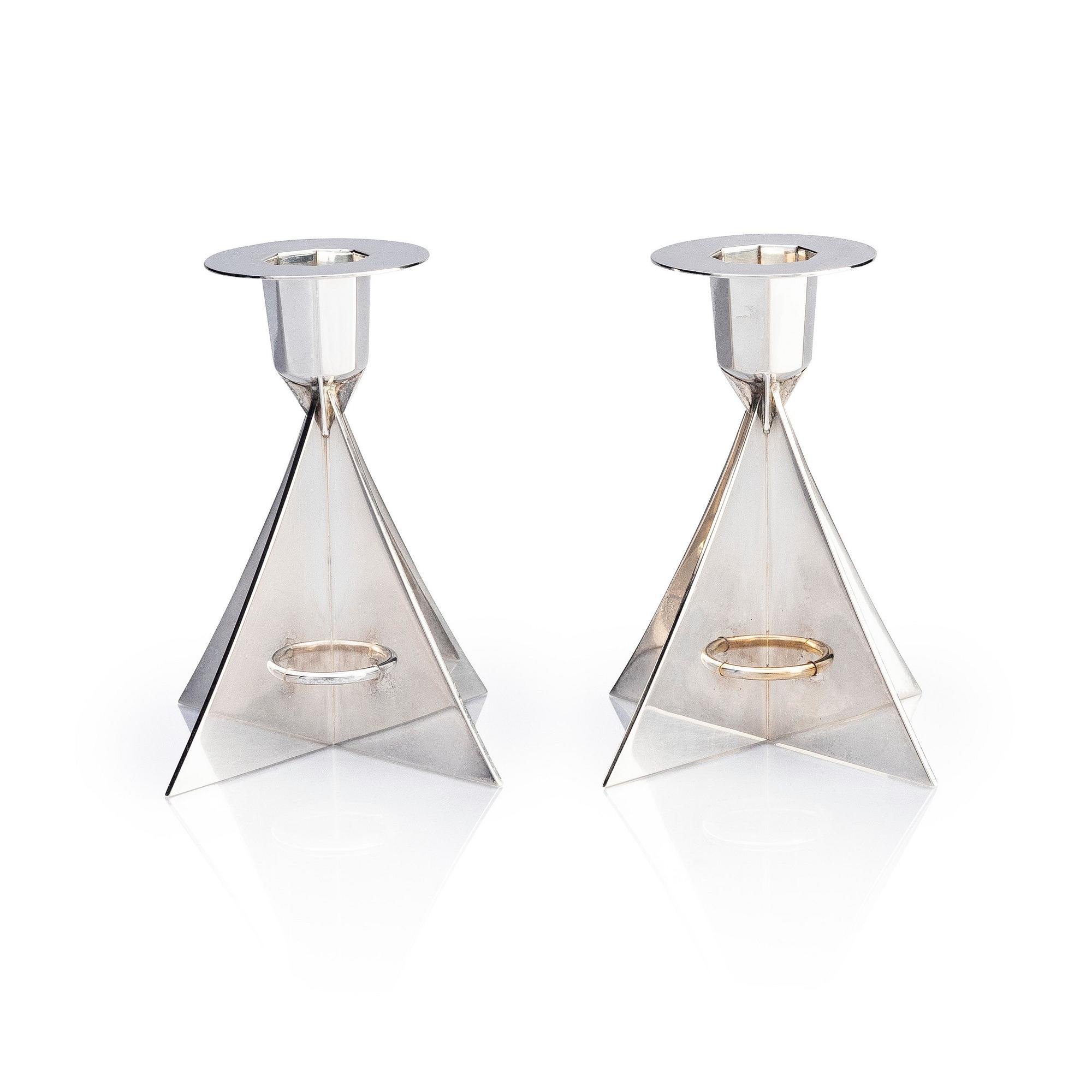 Hubert Hydman, a pair of sterling silver candlesticks, Stockholm 2000.