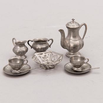 A 6-piece pewter miniature coffee set, the mid-20th century.