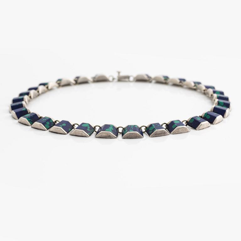 Armband och collier Mexico, silver med sannolikt azurit-malakit.