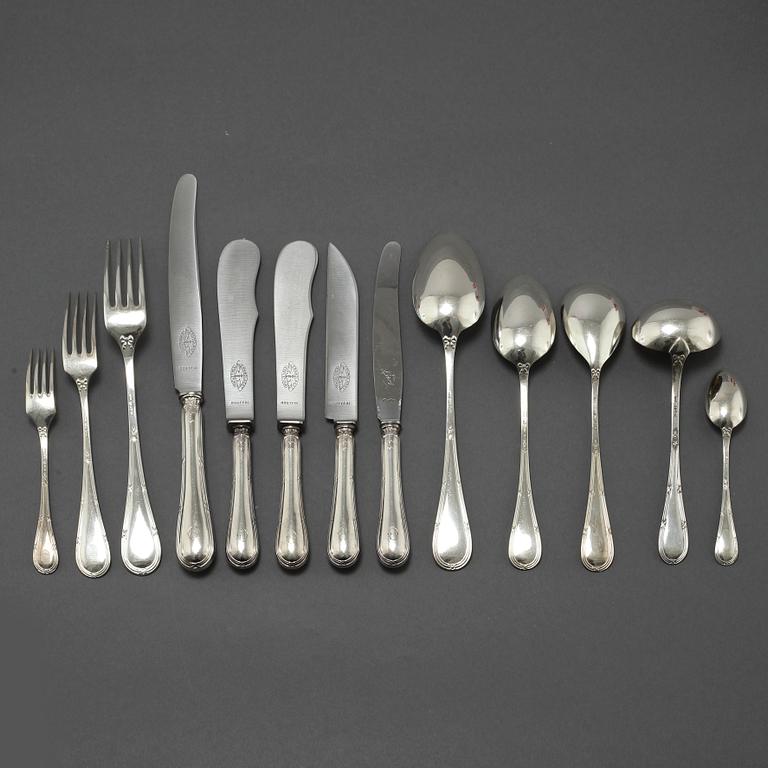 BESTICKSERVIS, 101 delar, silver, "Rosett", mestadels C G Hallberg, 1900-talets första hälft.