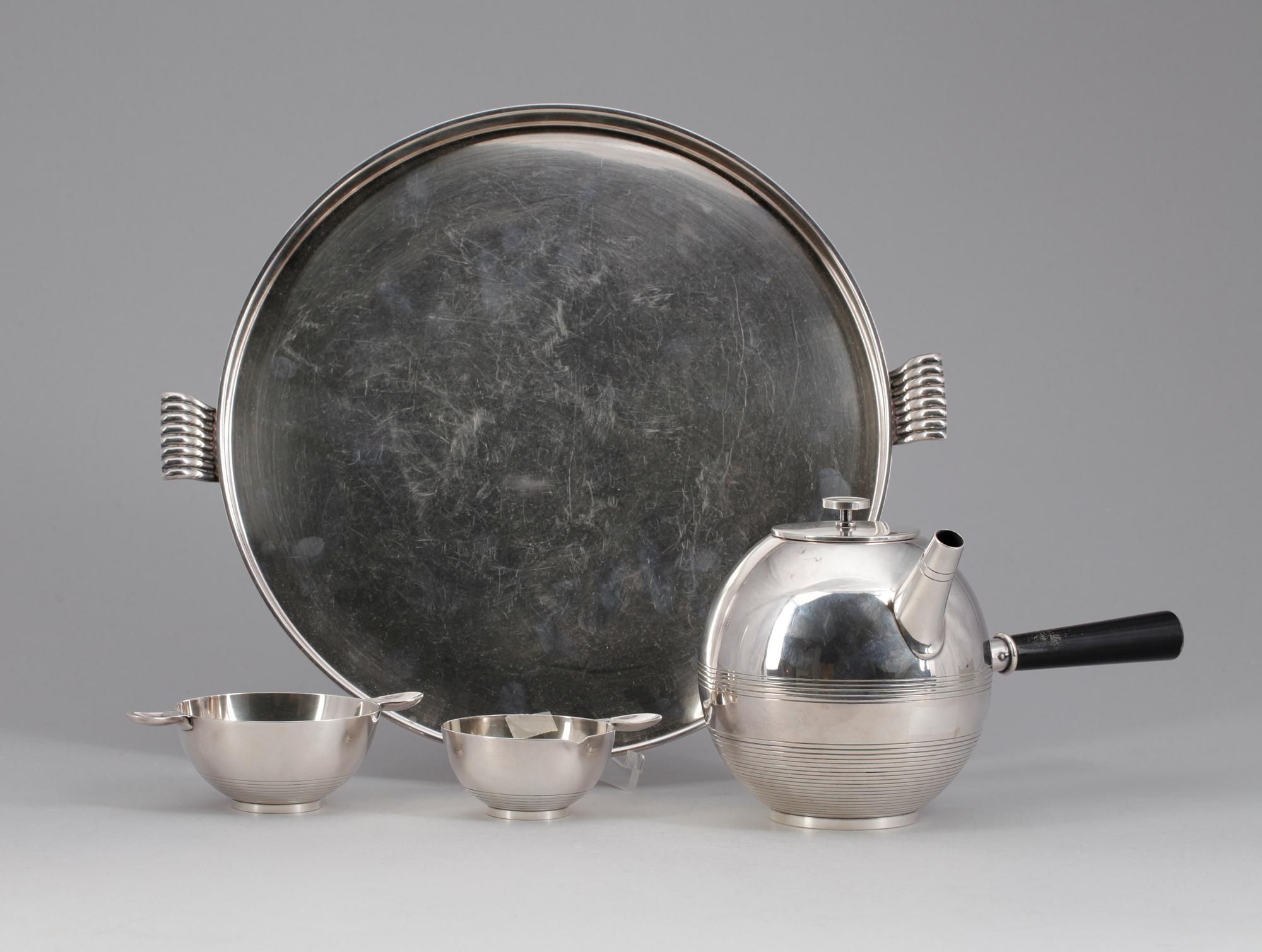 KAFFESERVIS, 4 delar, nysilver, Sylvia Stave, C. G. Hallberg, Stockholm 1930-tal.