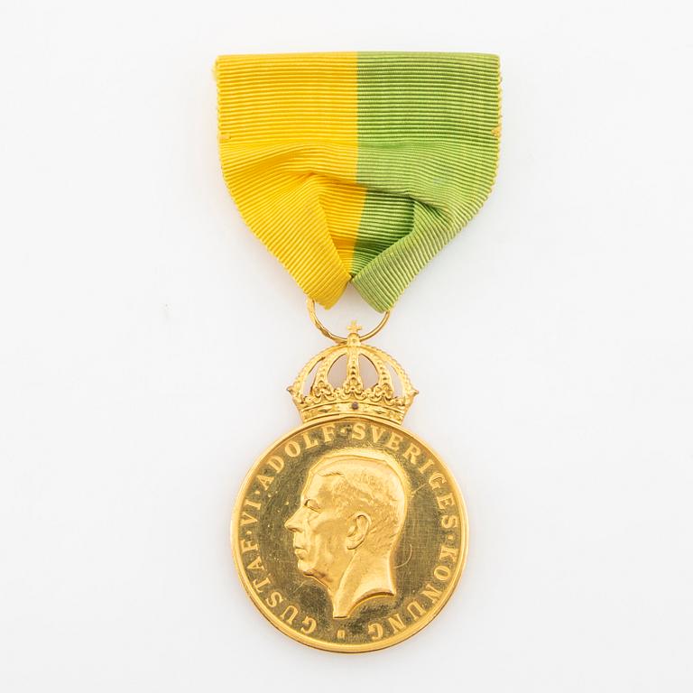 Gustav VI Adolf, medalj i guld, Kungliga patriotiska sällskapet, med etui, 1955.