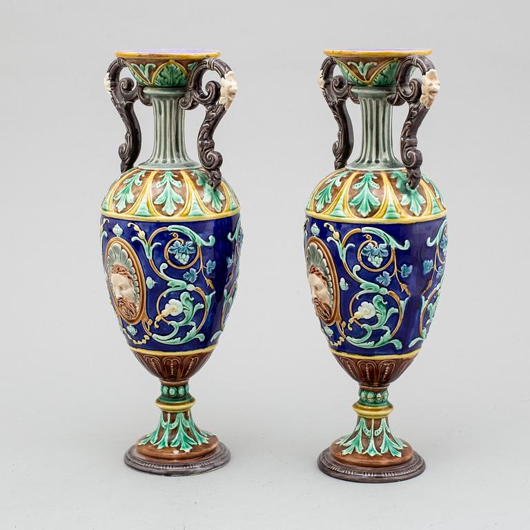 A pairof majolica decorative vases, Gustavsberg, late 19th century.