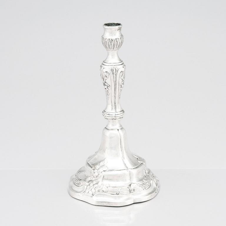 An 18th Century Rococo silver candlestick, mark of Isak Trybom, Stockholm 1780.