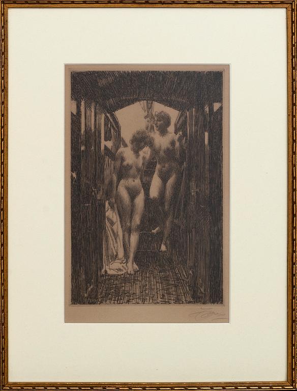 Anders Zorn, etsning, 1917, signerad.