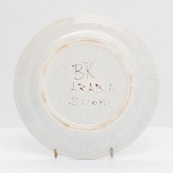 Birger Kaipiainen, a ceramic plate. Signed BK Arabia Suomi.