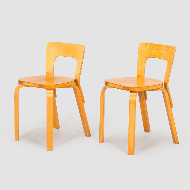Alvar Aalto, two 1940s 'A65' chairs for O.Y. Huonekalu- ja Rakennustyötehdas A.B.