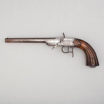 A mid 19th century Belgian percussion pistol.