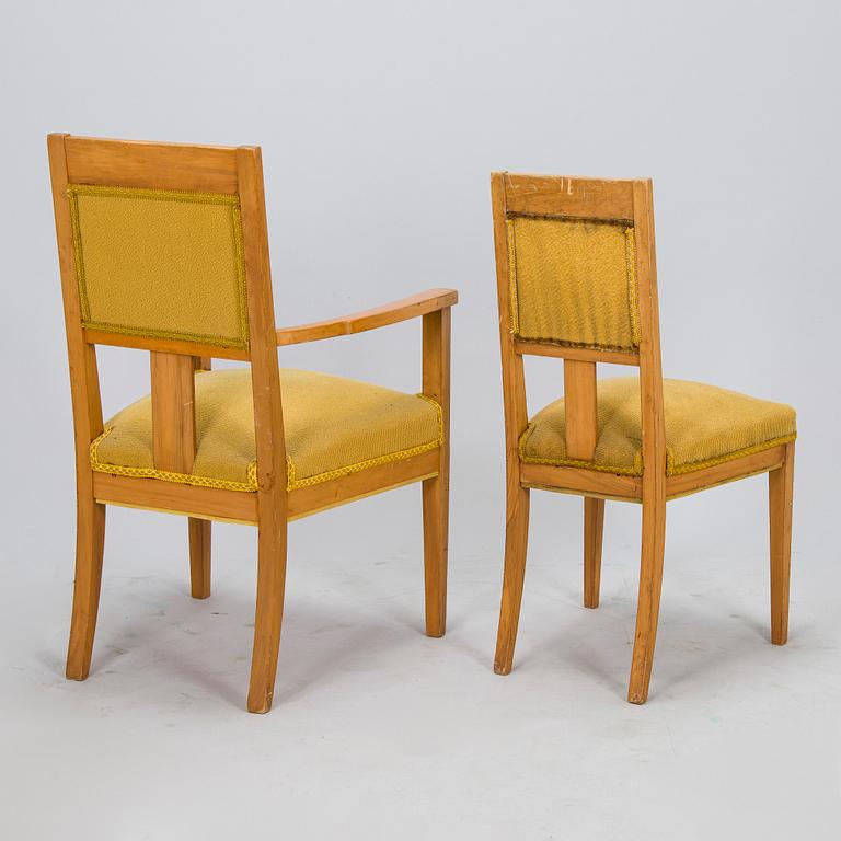 Fåtöljer, ett par och stolar, 4 st, tidigt 1900-tal.