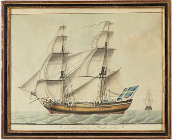 Skeppsporträtt, "Snau Brigg Amphitrite", omkring 1800.