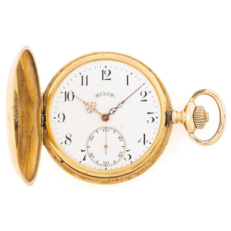 Pocket watch, 18K gold, hunter case, 50 mm.