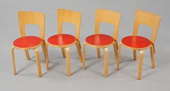 STOLAR, 4 st, modell 66, Alvar Aalto, Artek, 1900-talets mitt.