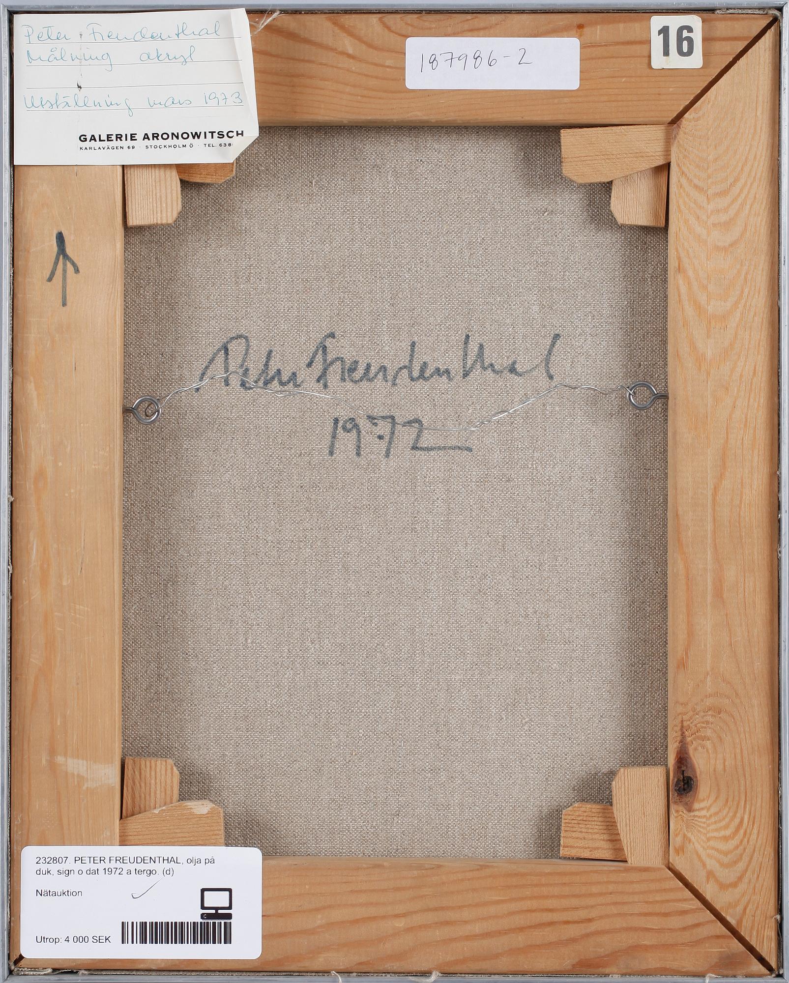 PETER FREUDENTHAL, olja på duk, sign o dat 1972 a tergo.