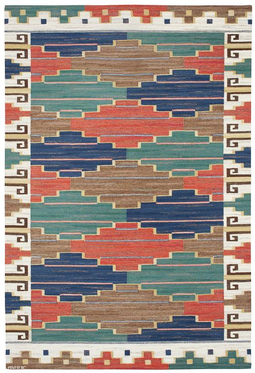 CARPET. "Blå heden". Flat weave (Rölakan). 260,5 x 170,5 cm. Signed AB MMF.