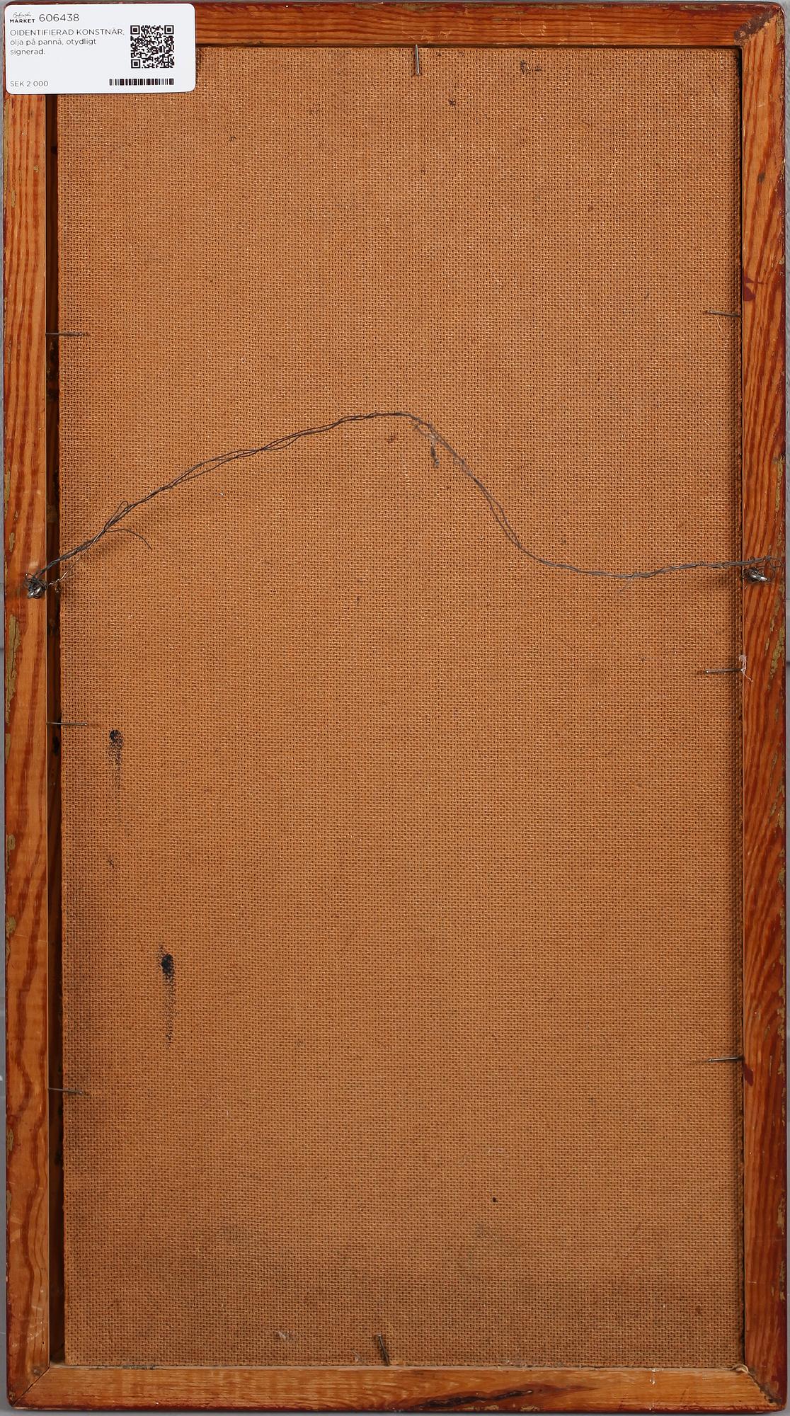 OIDENTIFIERAD KONSTNÄR, olja på pannå, otydligt signerad.