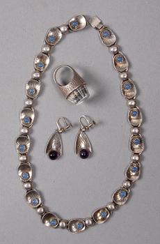 PARTI SMYCKEN, 3 delar, silver och glas, 1900-talets mitt.