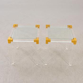 A pair of late 20th century plexi and glass side tables.