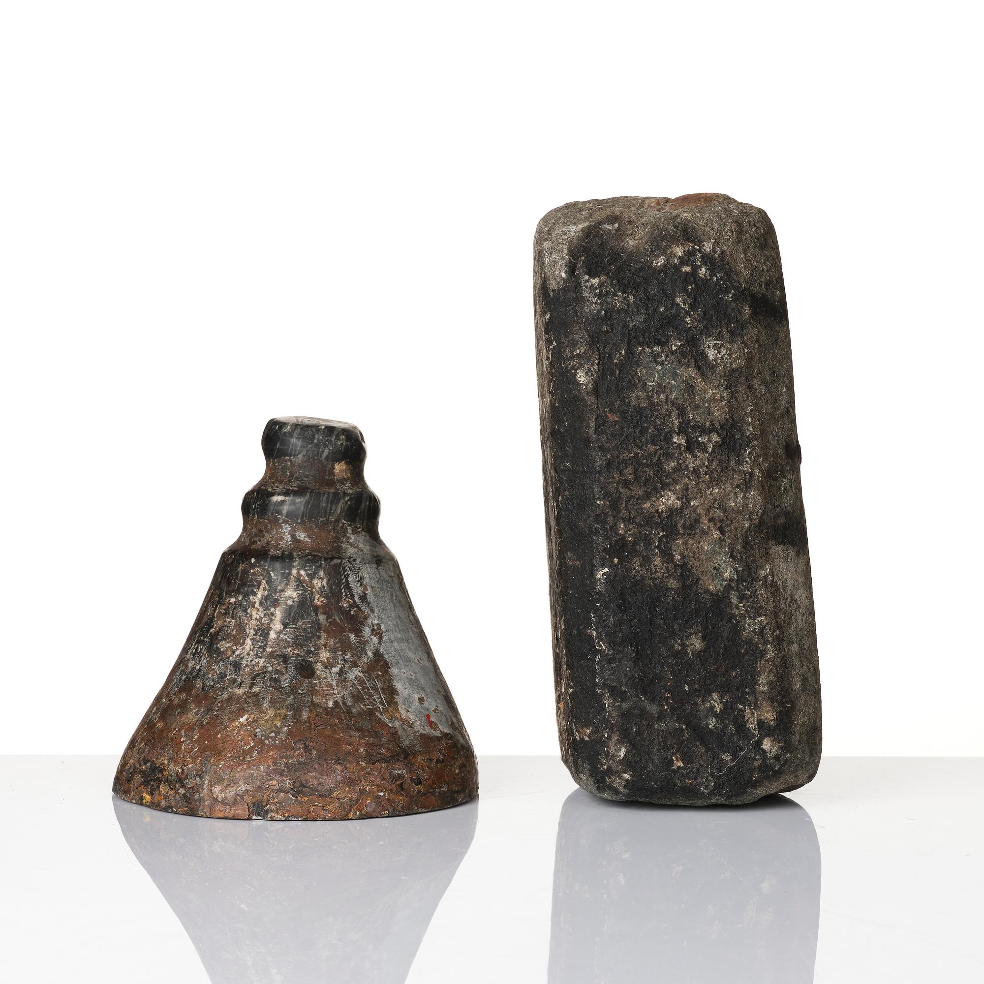 Two stone pigment graters, 18th / 19th century.