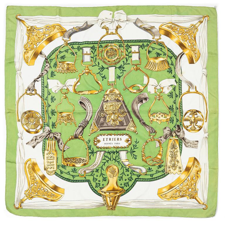 Hermès, two scarves "Nefs d'Or" and "Etriers".