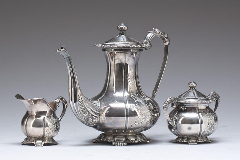 KAFFESERVIS, 3 delar, silver, svenska importstämplar, total vikt ca 660 cm.