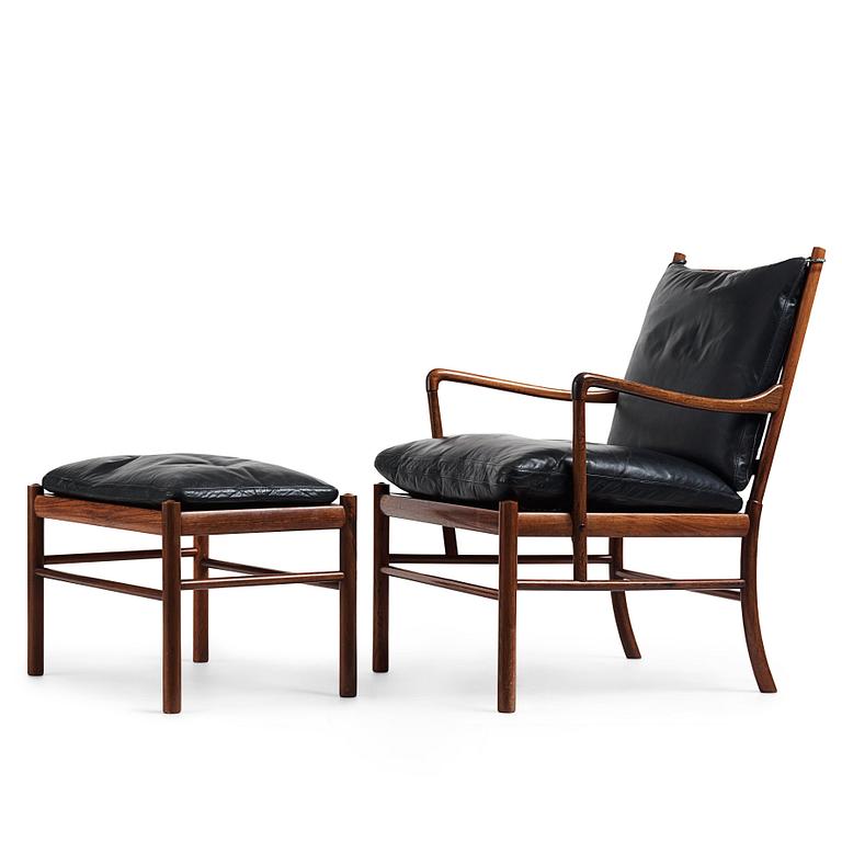 Ole Wanscher, karmstol samt fotpall, "Colonial Chair, PJ 149", Poul Jeppesen, Danmark, 1950-60-tal.