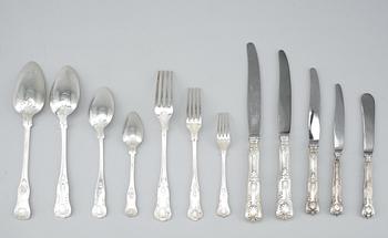 PARTI BESTICKDELAR, ca 106 delar, silver, bland annat P.F. Palmgren 1865. Stockholm, 1800 samt 1900-tal. Vikt ca 6244 g.