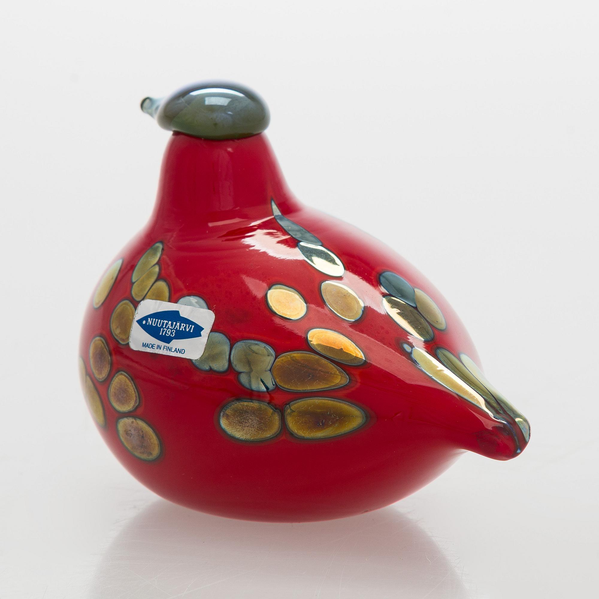 Oiva Toikka, lasilintu, "Tulitintti", signeerattu O. Toikka Nuutajärvi.