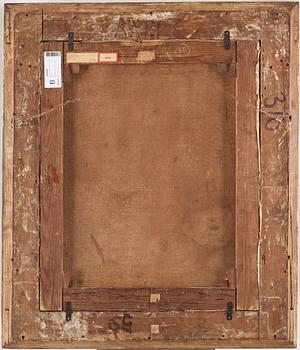 Johan Gustaf Sandberg, Gustav Vasa stående i en slottsinteriör intill ett draperat bord vilandes ena handen på Vasabibeln.