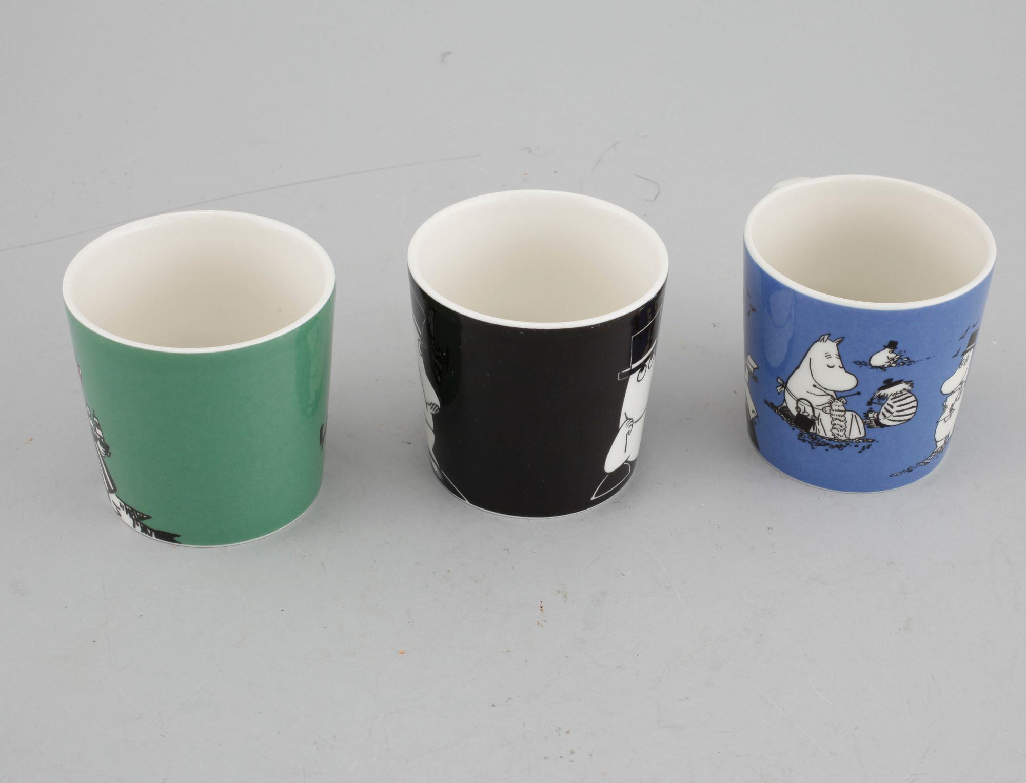 Three porcelain Moomin-characters mugs, Arabia, FInland, 1990s.