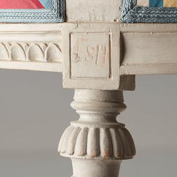 A pair of Gustavian late 18th century armchairs by Lars Söderholm (master in Stockholm 1789-1794).