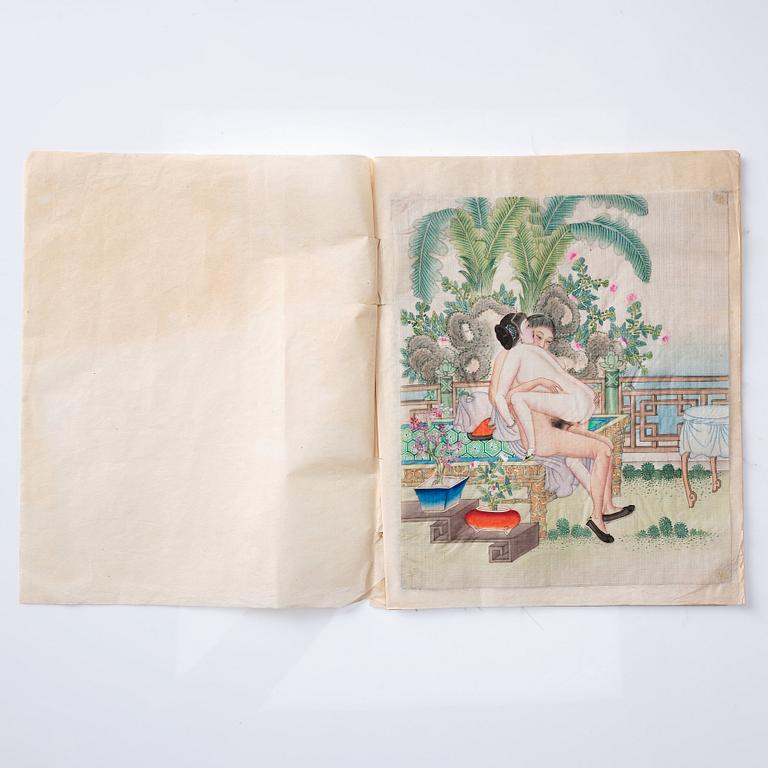 An album with 12 erotic paintings by anonymous Chinese artist, late Qing dynasty.