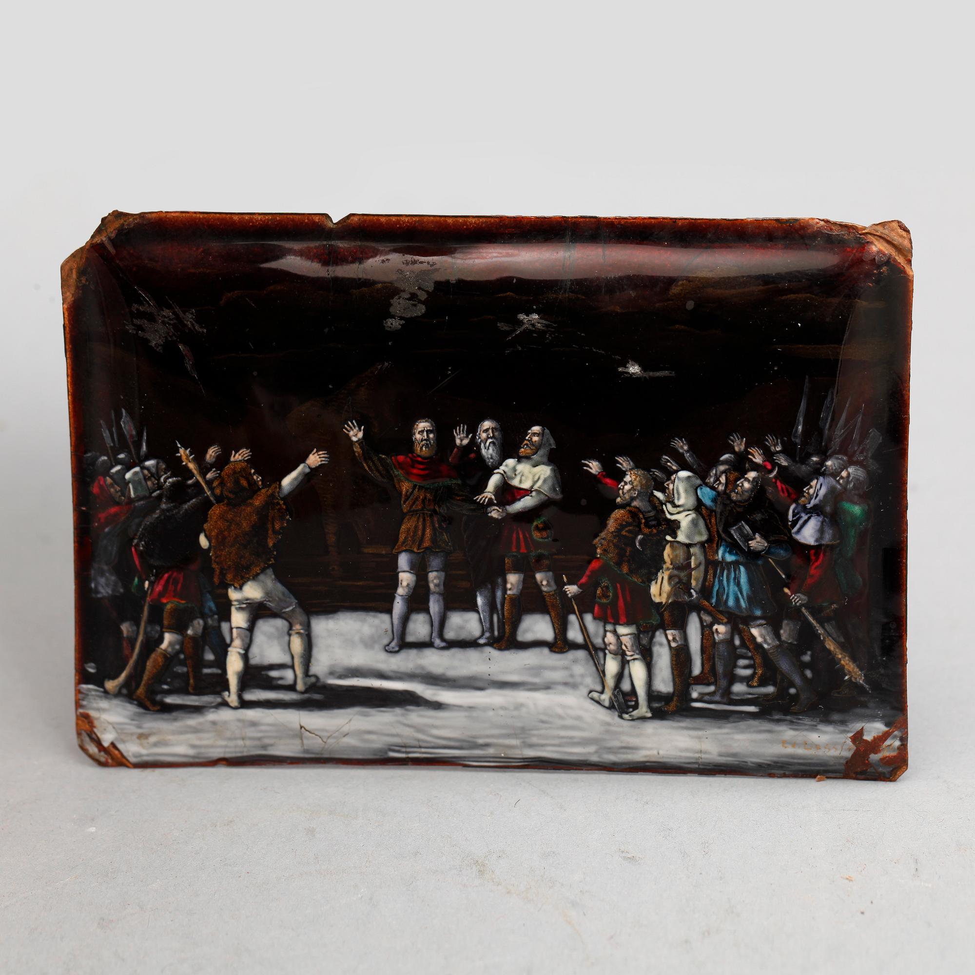 PLAKETT, emaljerad koppar, 1700/1800-tal.