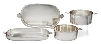 408. A set of four silver plated casseroles, CG Råström, Stockholm.