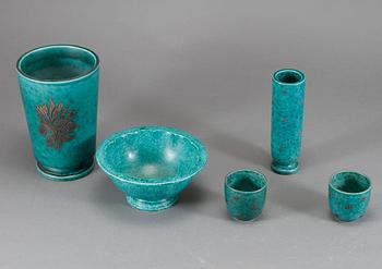 VASER, 2 st och SKÅLAR, ett par, "Argenta", samt SKÅL, andrasortering, Wilhelm Kåge, Gustavsberg 1949.