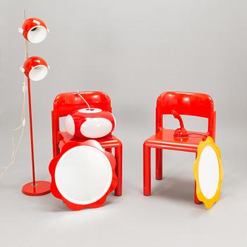 An interior set in red plastic from the 1970s, 7 parts.