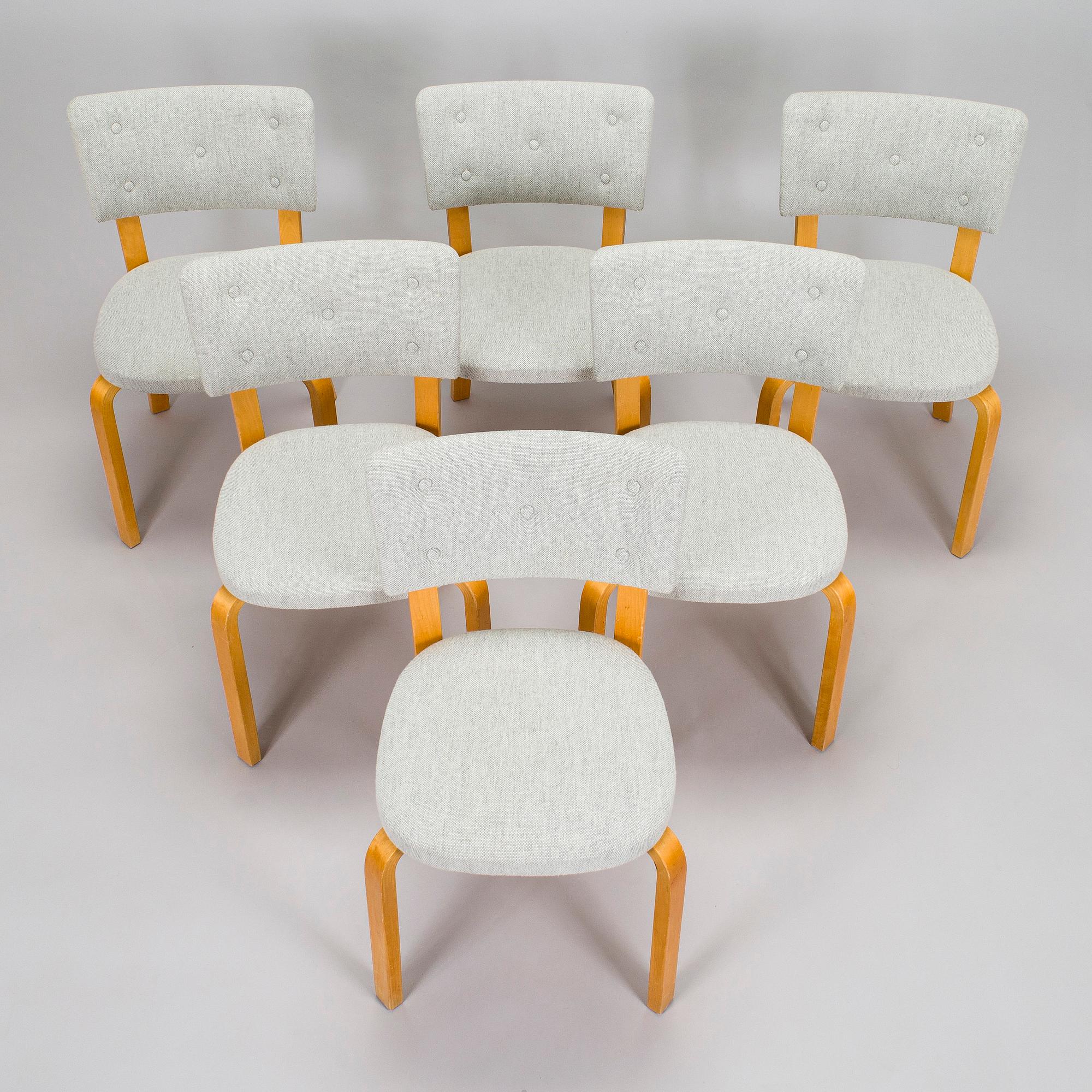 Alvar Aalto, stolar, 6 st, modell 63, O.Y. Huonekalu- ja Rakennustyötehdas A.B. 1900-talets mitt.