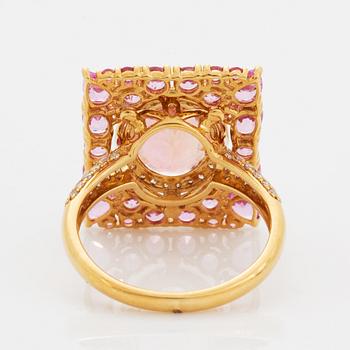 Pink tourmaline, pink sapphire and diamond cocktail ring.