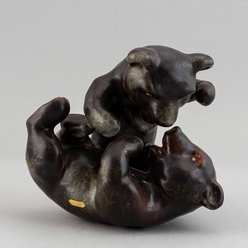 Karl Grössl, a mid 20th century glazed stoneware sculpture of bear cubs playing, Rörstrand, Sweden.