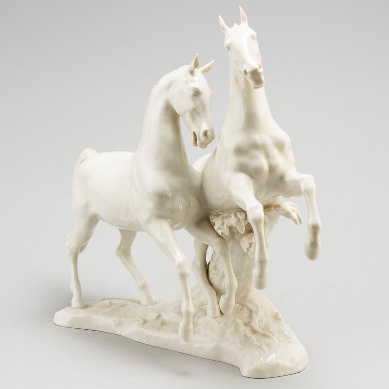 A German porcelain sculpture group of horses, Hutschenreuther.